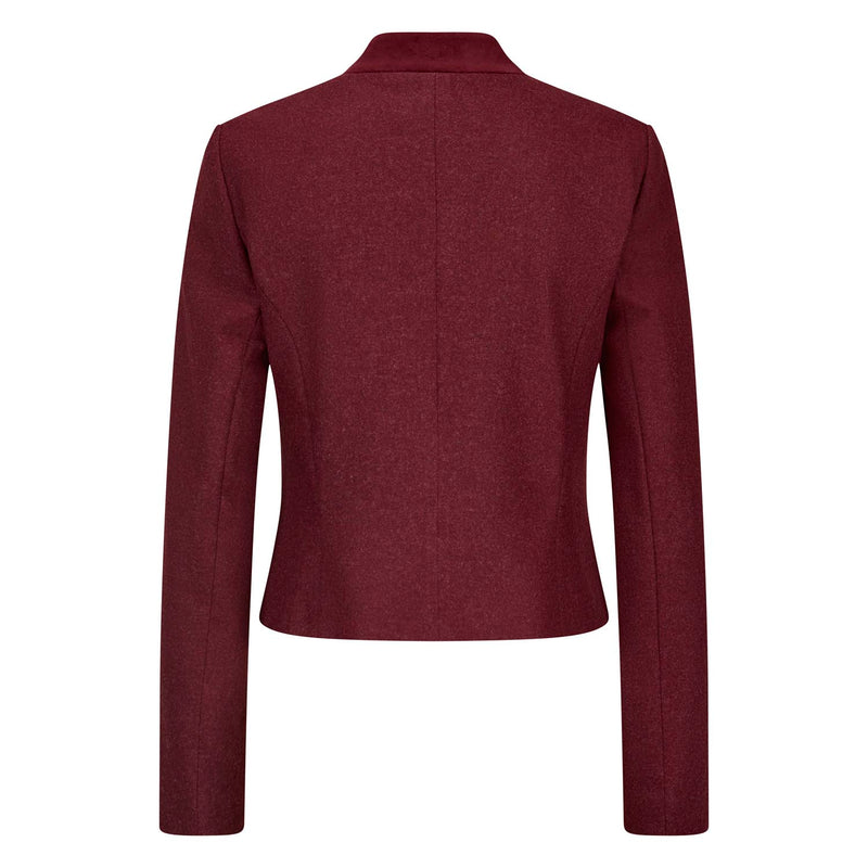 Roter Damenblazer mit glattem Rücken, taillierter Schnitt und Samtkragen – Rückseite