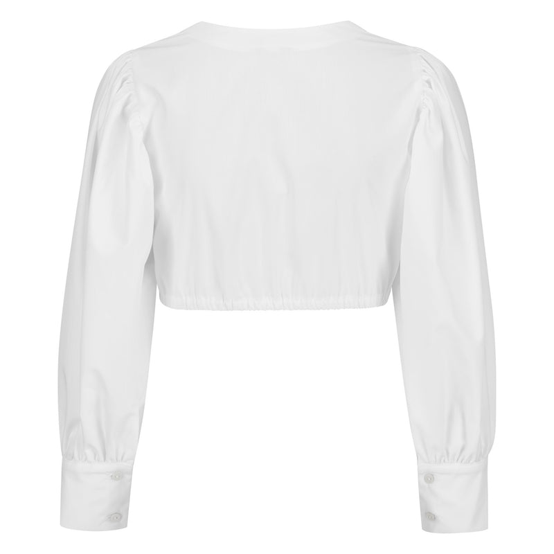 Rückansicht der Dirndlbluse Zora mit langen Ärmeln und elastischem Saum – ideal für moderne Trachtenlooks