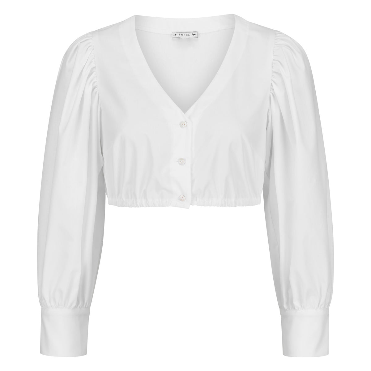 Dirndlbluse Zora mit langem Arm, V-Ausschnitt und Puffärmeln – moderner Look für 2025