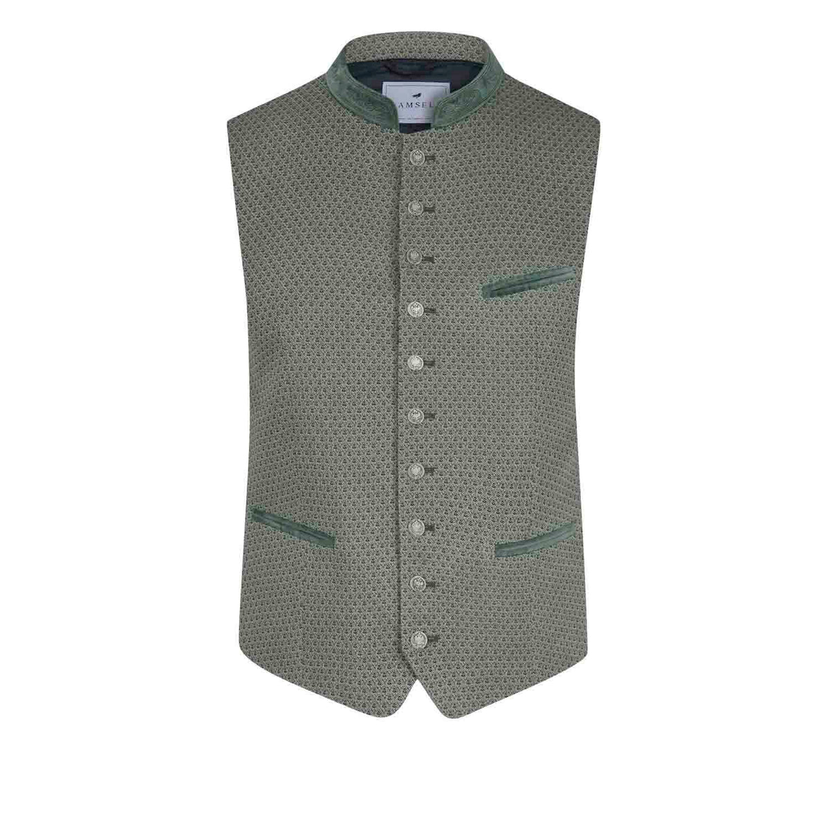 Trachtenweste Jonas in Eukalyptus mit Allovermuster und besticktem Samtkragen von Amsel Fashion