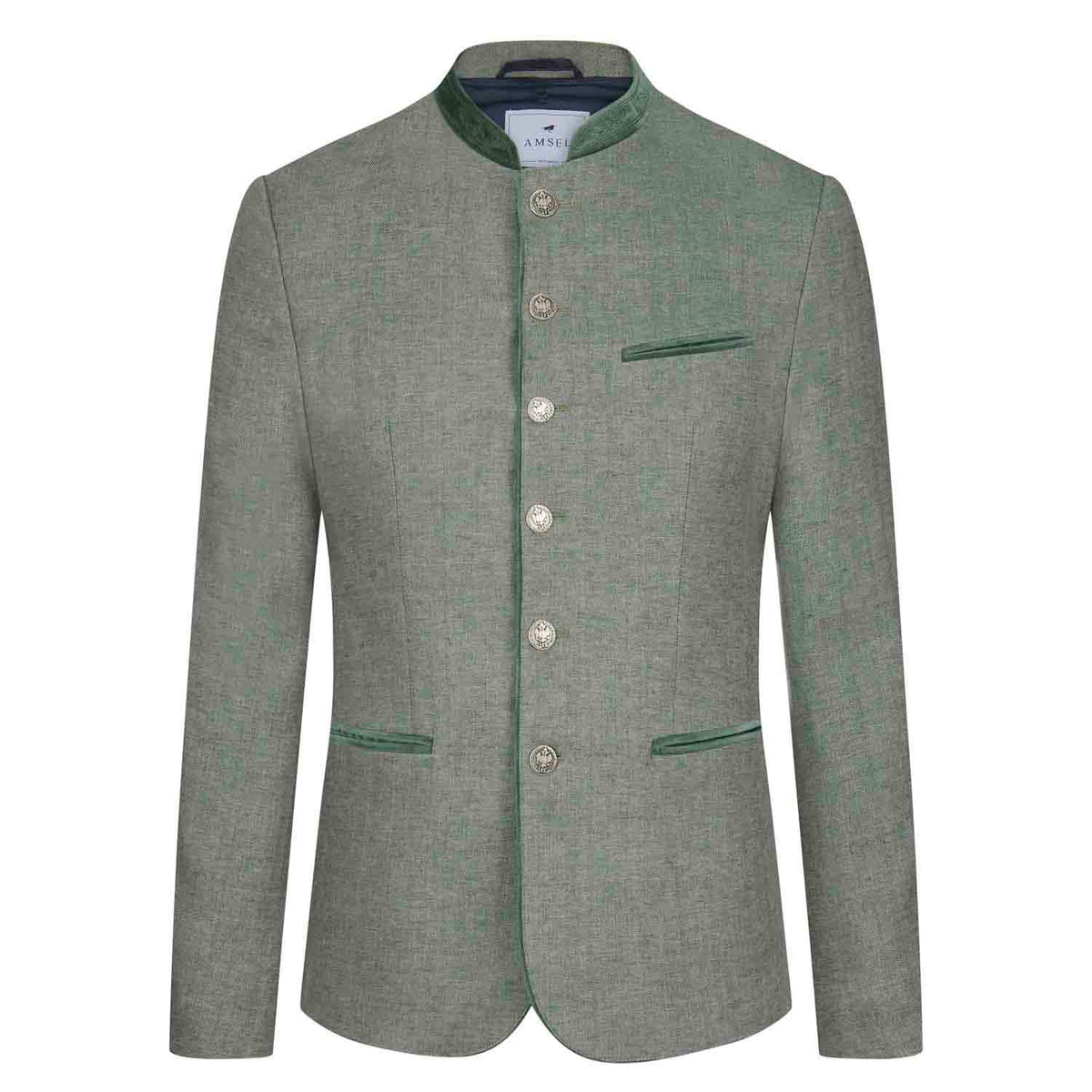 anker Maxvorstadt in Eucalyptus – sommerlicher Leinenjanker mit Samtkragen und Dragoner, modern und knitterfrei