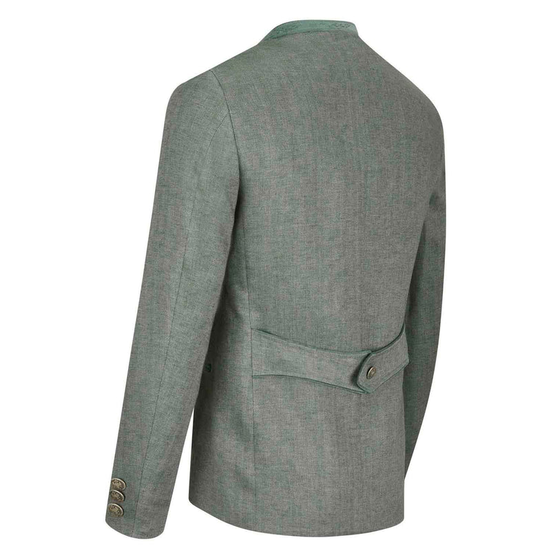 Rückansicht Janker Maxvorstadt in Eucalyptus – mit Dragoner, Leinenstoff und tailliertem Schnitt, perfekt für elegante Trachtenlooks