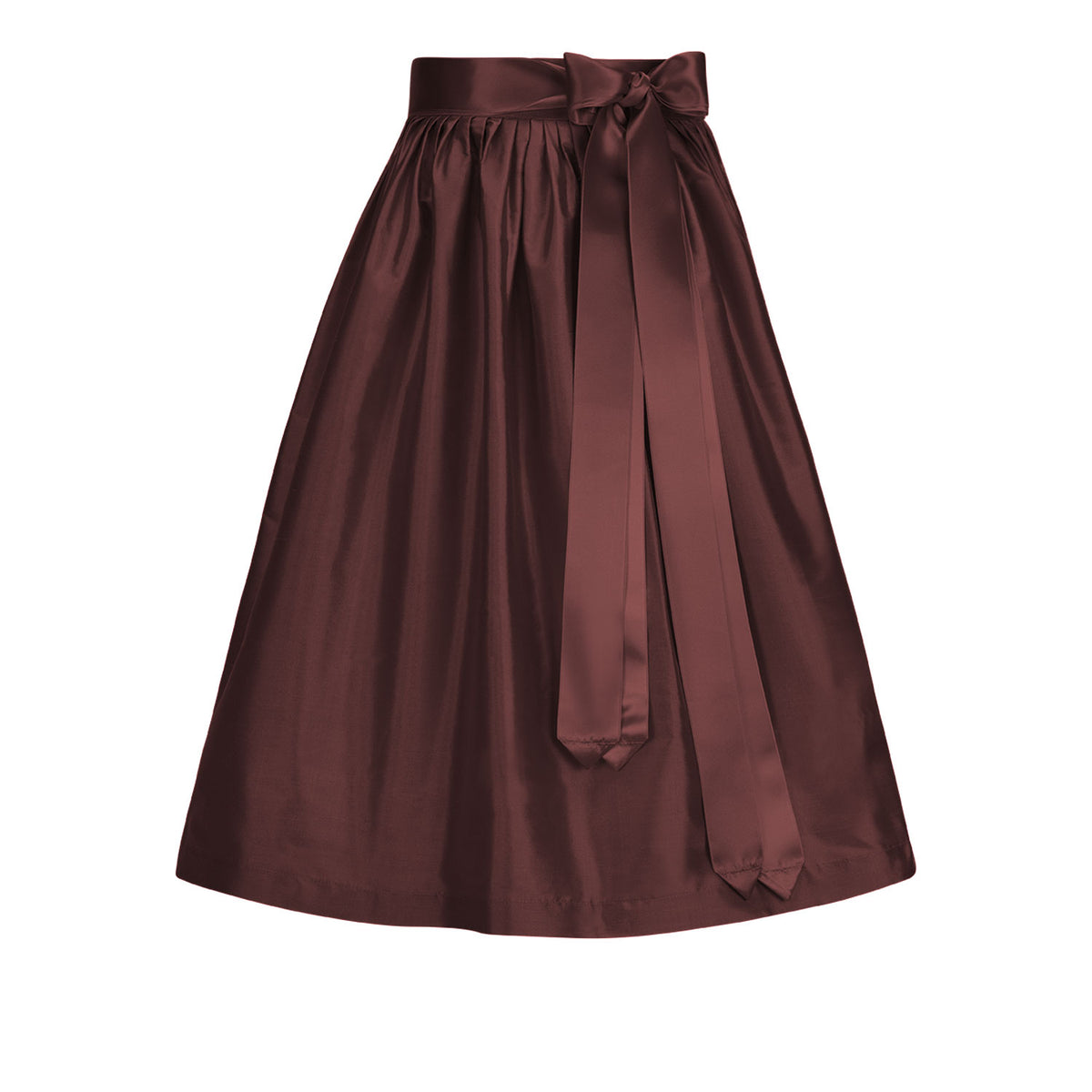 Bordeauxrote Seidenschürze mit Amsel-typischen Satinbändern – elegantes Dirndl-Accessoire.