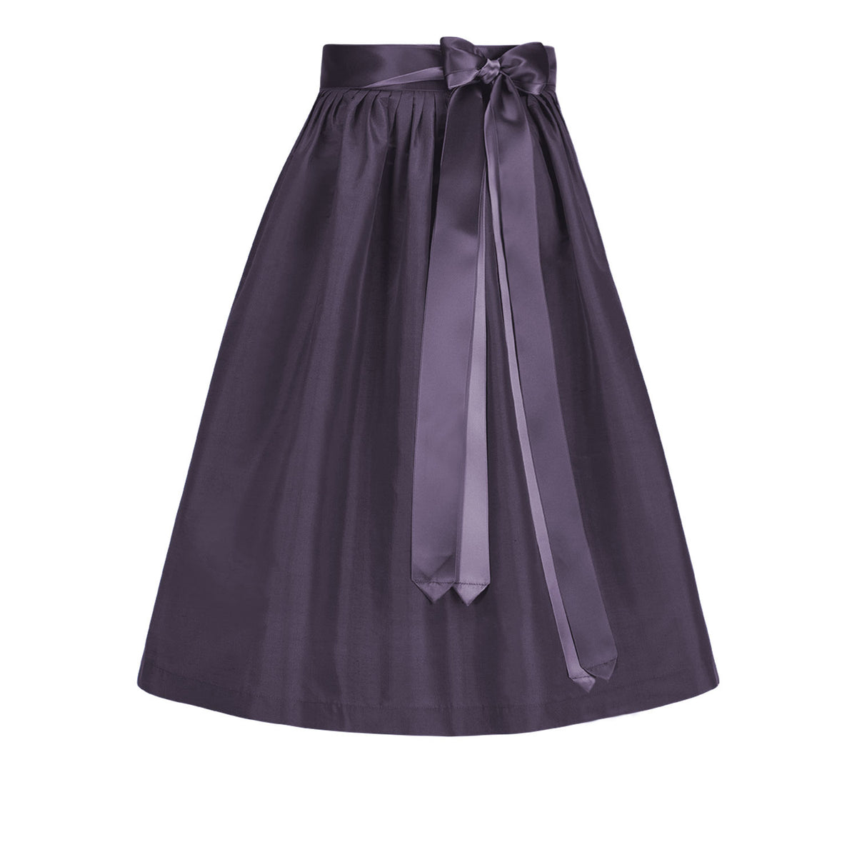 Seidenschürze in Mauve mit feiner Struktur und Amsel-Satinbändern – Vorderansicht