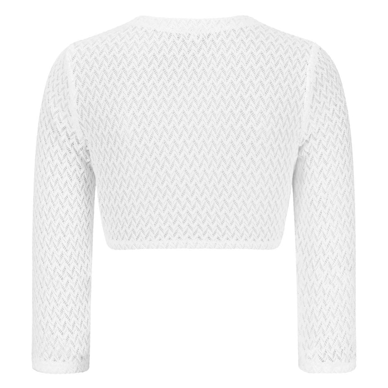 Weiße Dirndlbluse mit Rautenmuster und 3/4-Ärmeln – Rückansicht schlicht und elegant