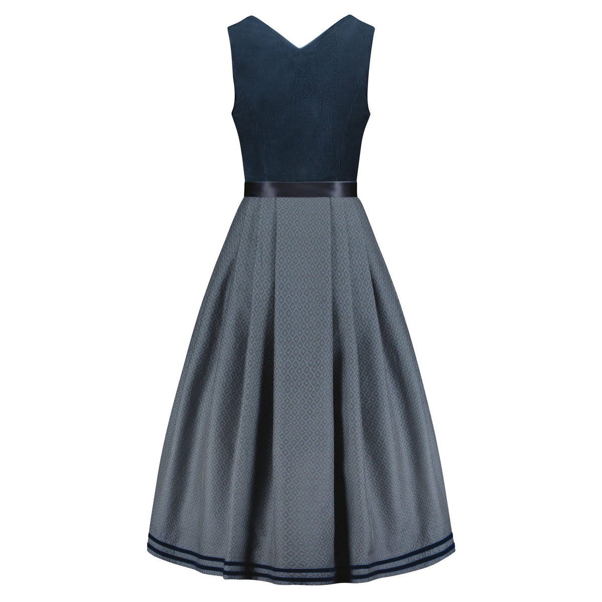 Rückansicht Corddirndl Hannah – Dirndl in Blau mit klassischem Schnitt und Knopfleiste