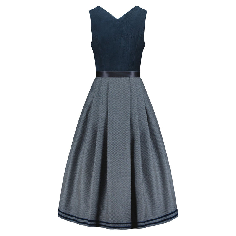 Rückansicht Corddirndl Hannah – Dirndl in Blau mit klassischem Schnitt und Knopfleiste