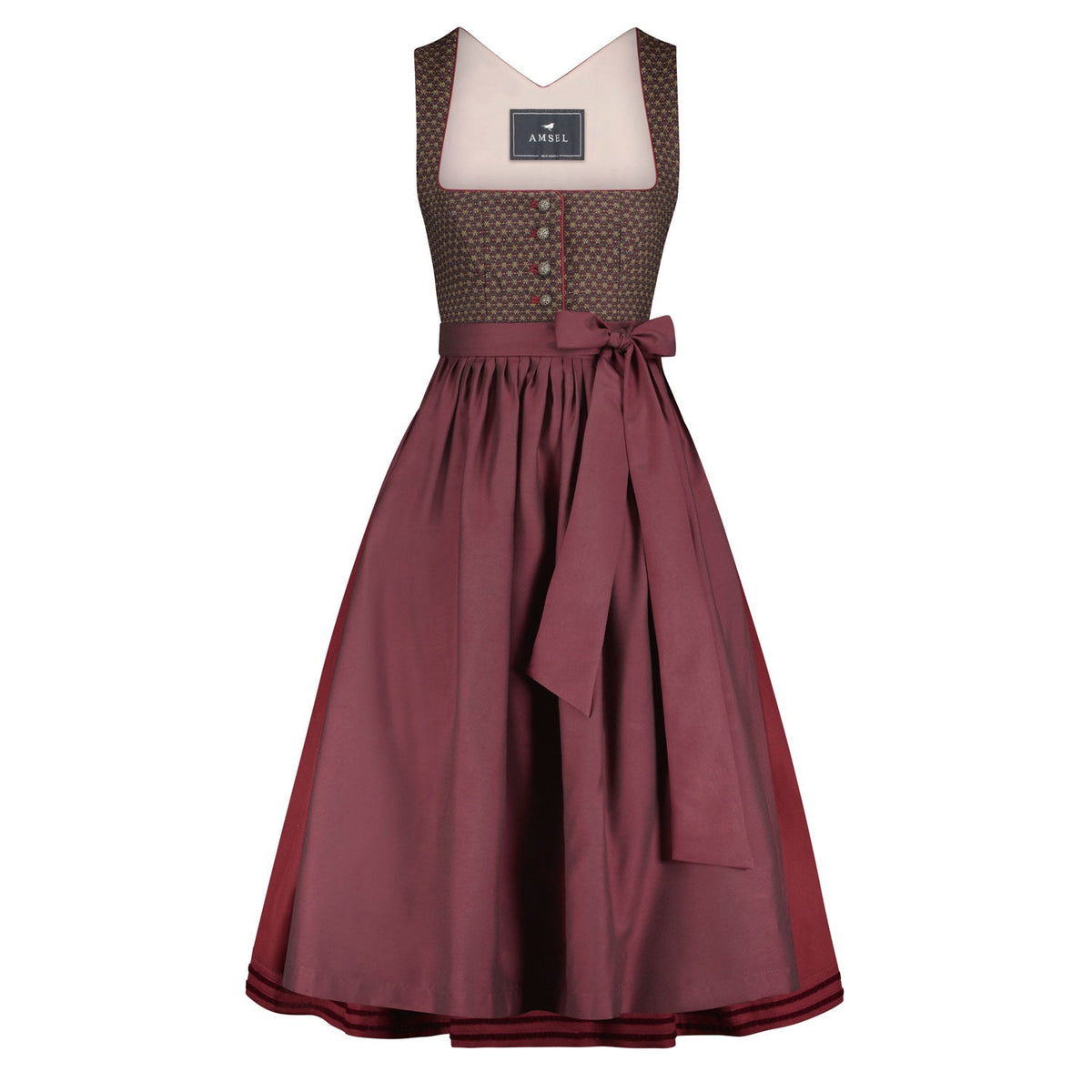 Dirndl Alexandra in Rot mit roter Schürze – langes festliches Dirndl