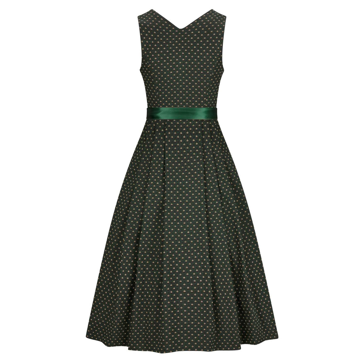 Rückansicht des Dirndl Clea in Grün mit Stretchfutter und klassischem Schnitt