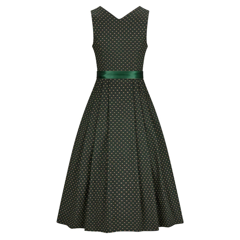 Rückansicht des Dirndl Clea in Grün mit Stretchfutter und klassischem Schnitt