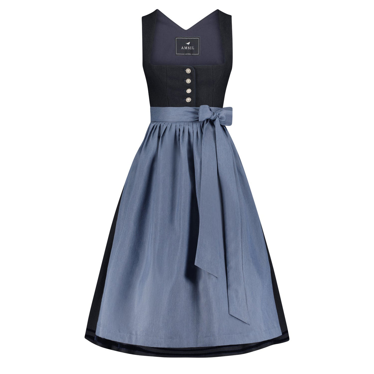 Dirndl Leonora aus marineblauem Jersey mit Knopfleiste – Mididirndl von Amsel