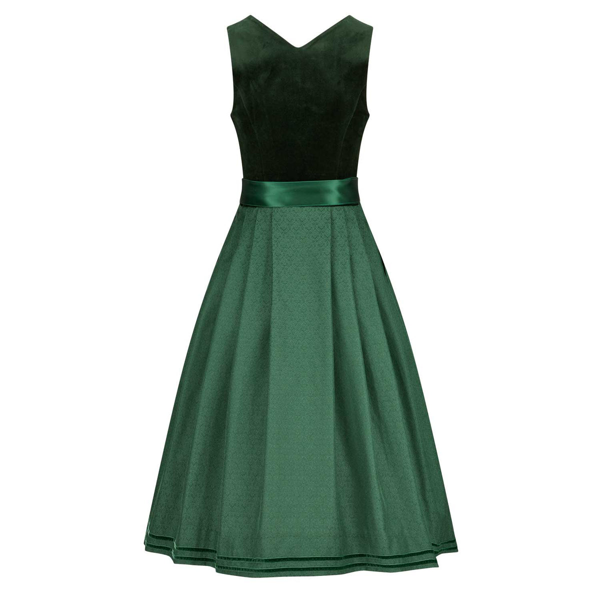 Rückansicht des Samtdirndl Barbara in Bordeaux mit schön fallendem Rock