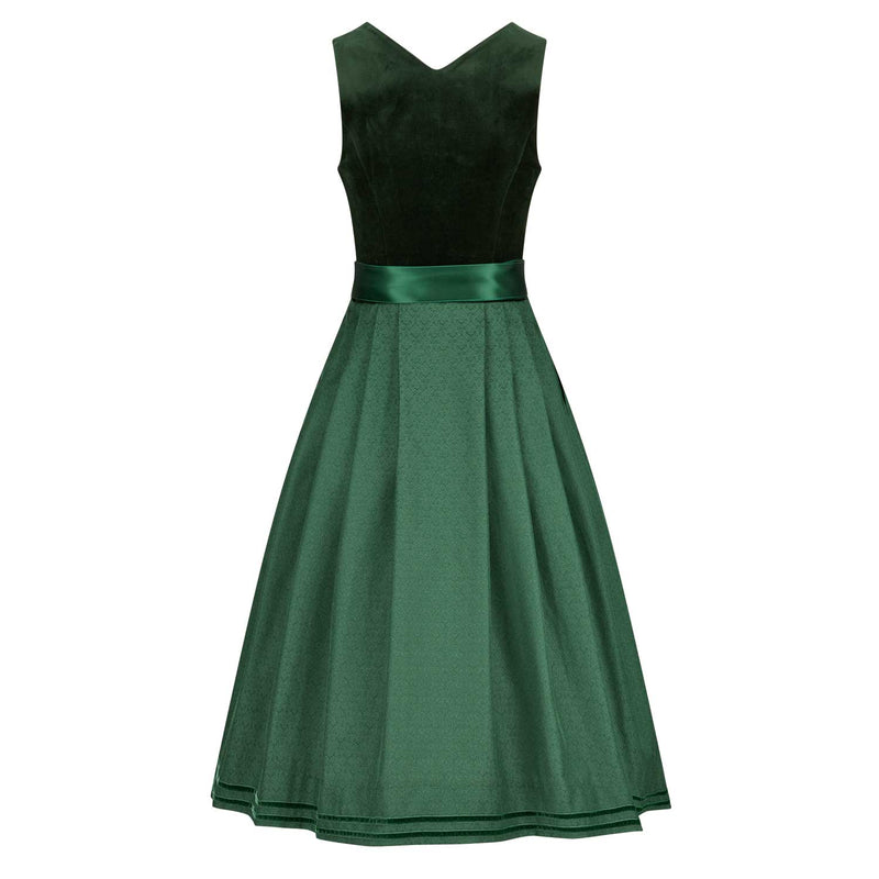 Rückansicht des Samtdirndl Barbara in Bordeaux mit schön fallendem Rock