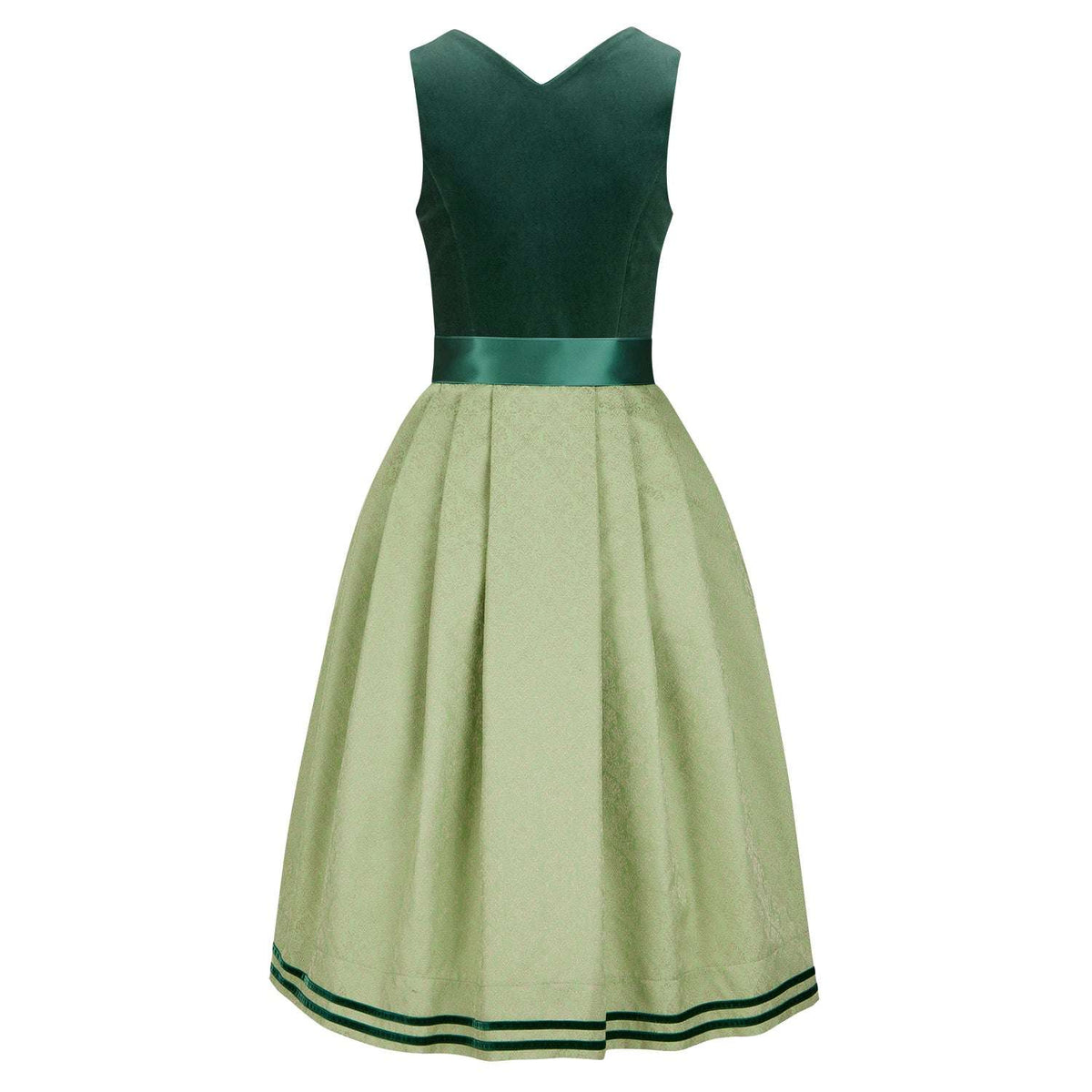 Rückansicht des Dirndl Mara in Mint mit stretchigem Samtmieder und schön fallendem Rock