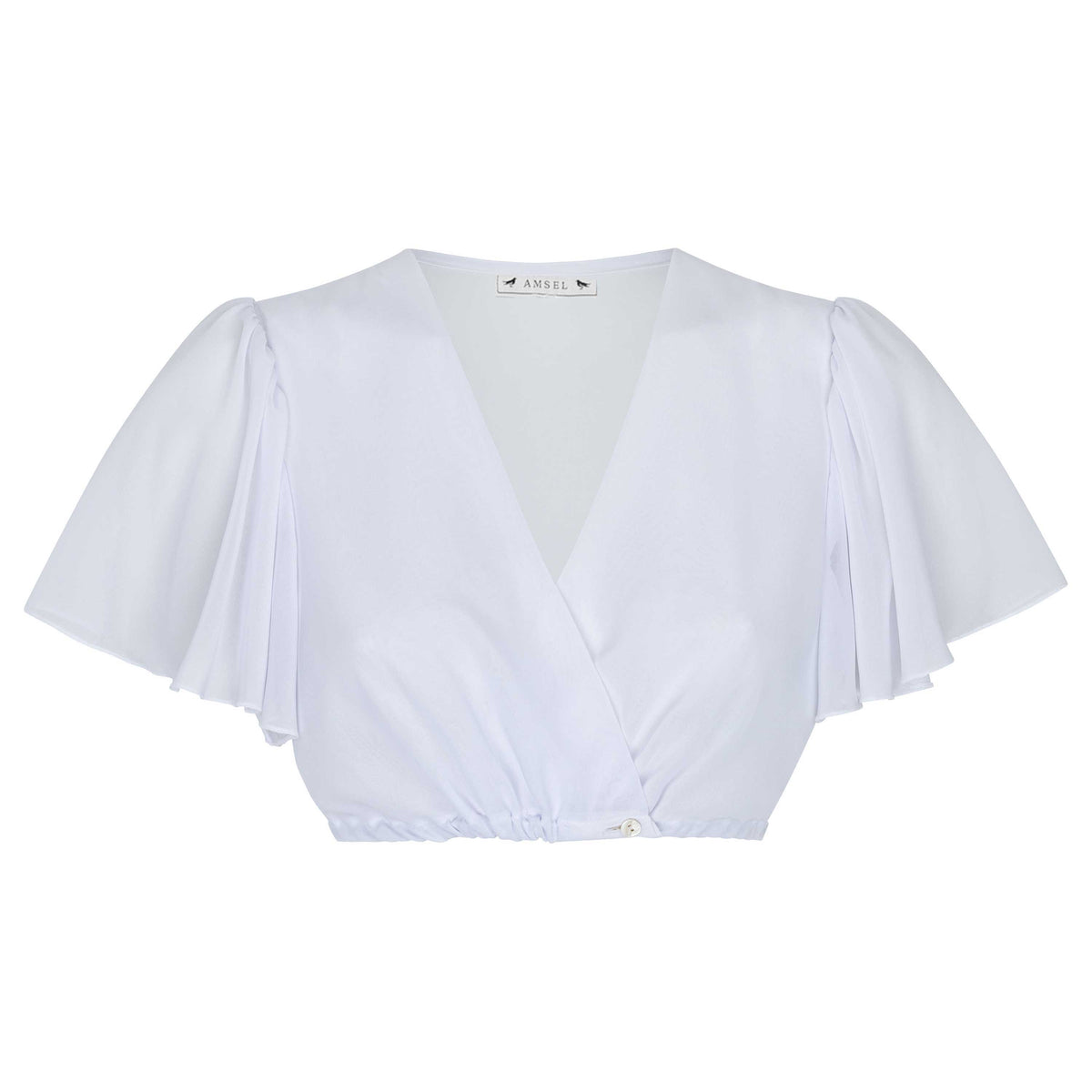 Weiße Dirndlbluse Isabella mit elegantem V-Ausschnitt und leichtem Material – klassisch und zeitlos