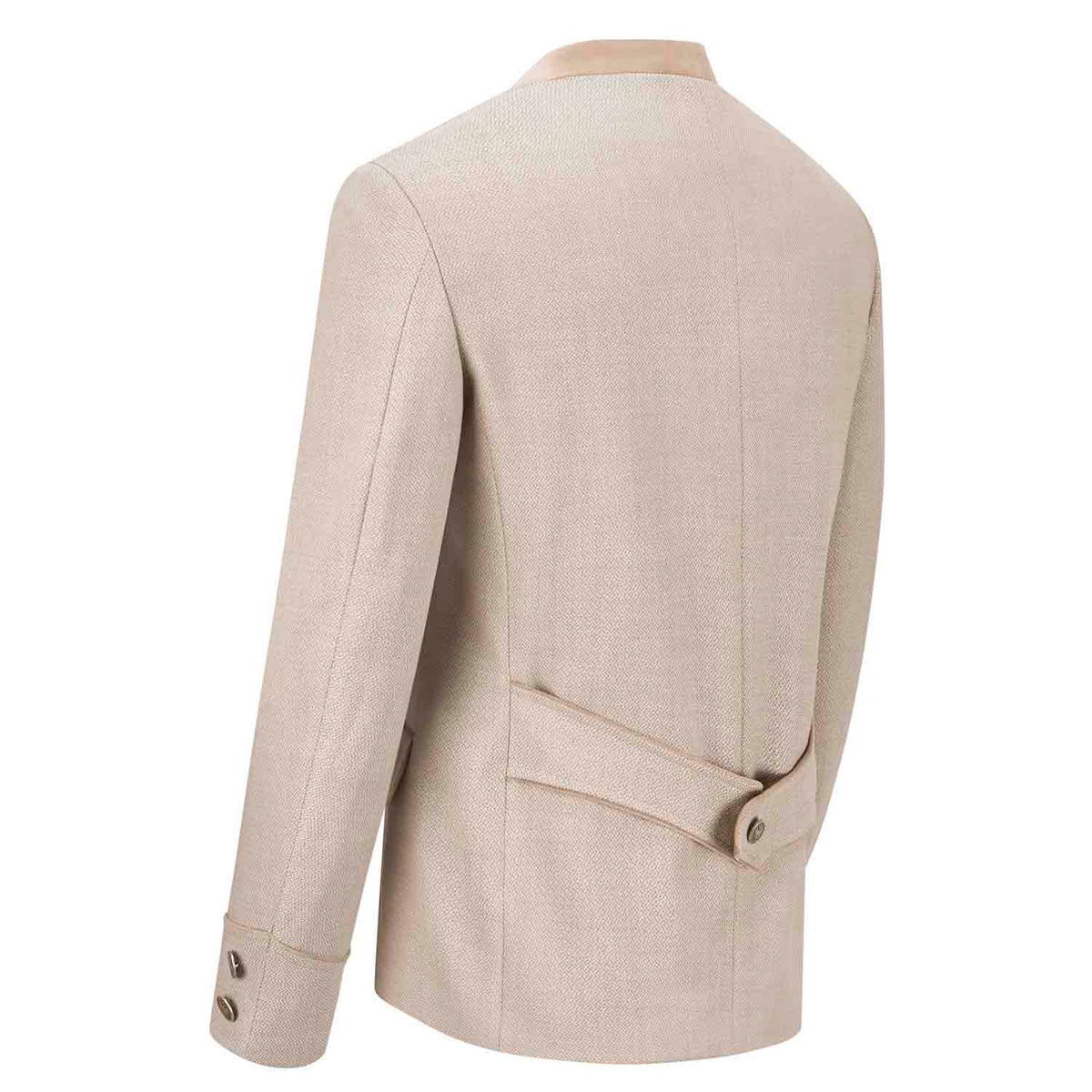 Rückansicht Janker Bogenhausen Creme mit Taillenriegel und Samtkragen, klassische Trachtenjacke