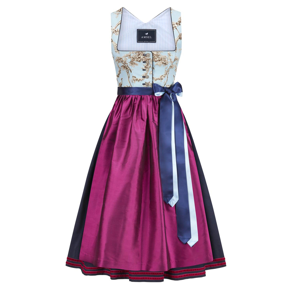 Dirndl Lilly Limited Edition – Midi-Dirndl mit Toile de Jouy Mieder und Seidenschürze, Vorderansicht"