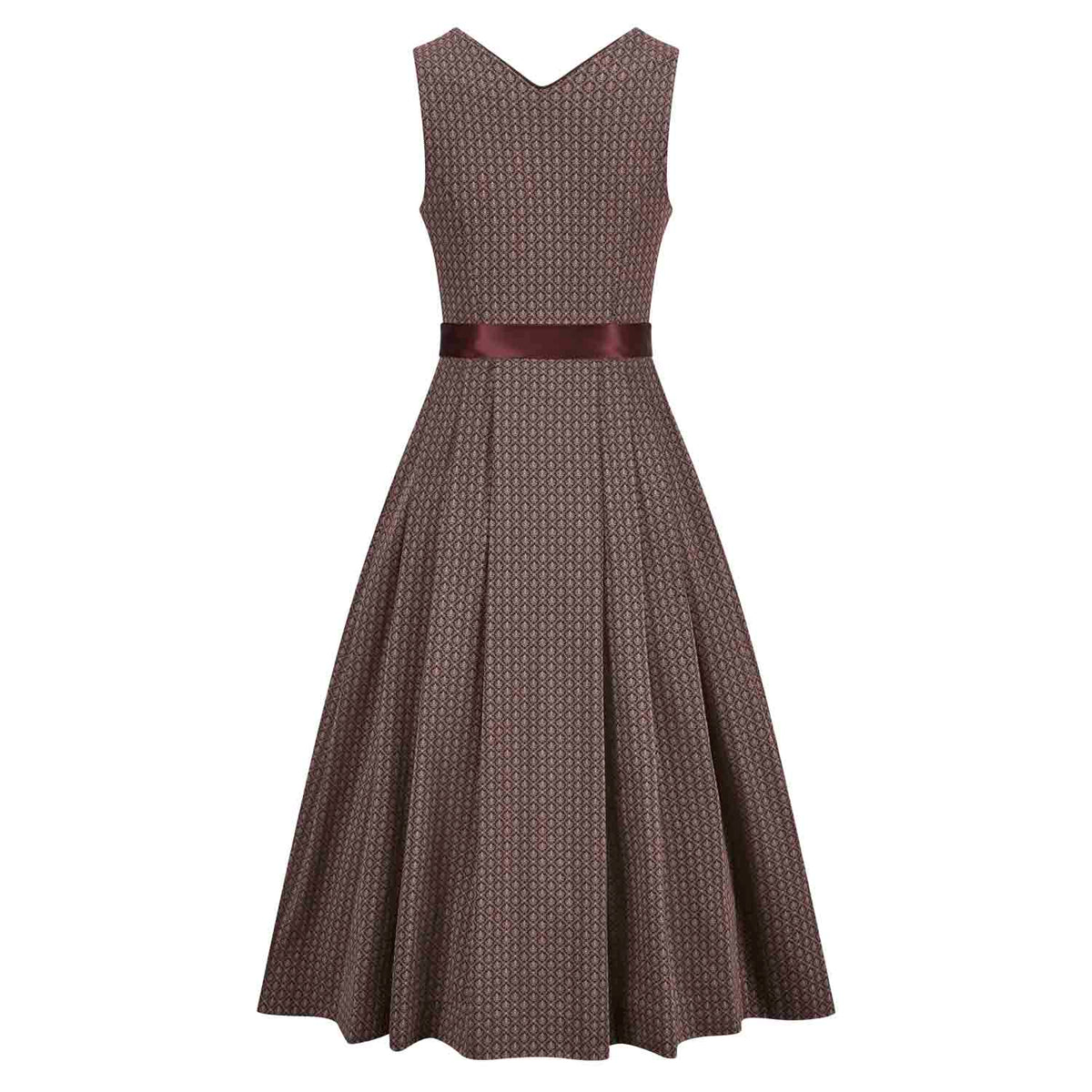 Dirndl Elisa Rot – Rückansicht des langen Dirndls in Rot mit Jacquard-Muster