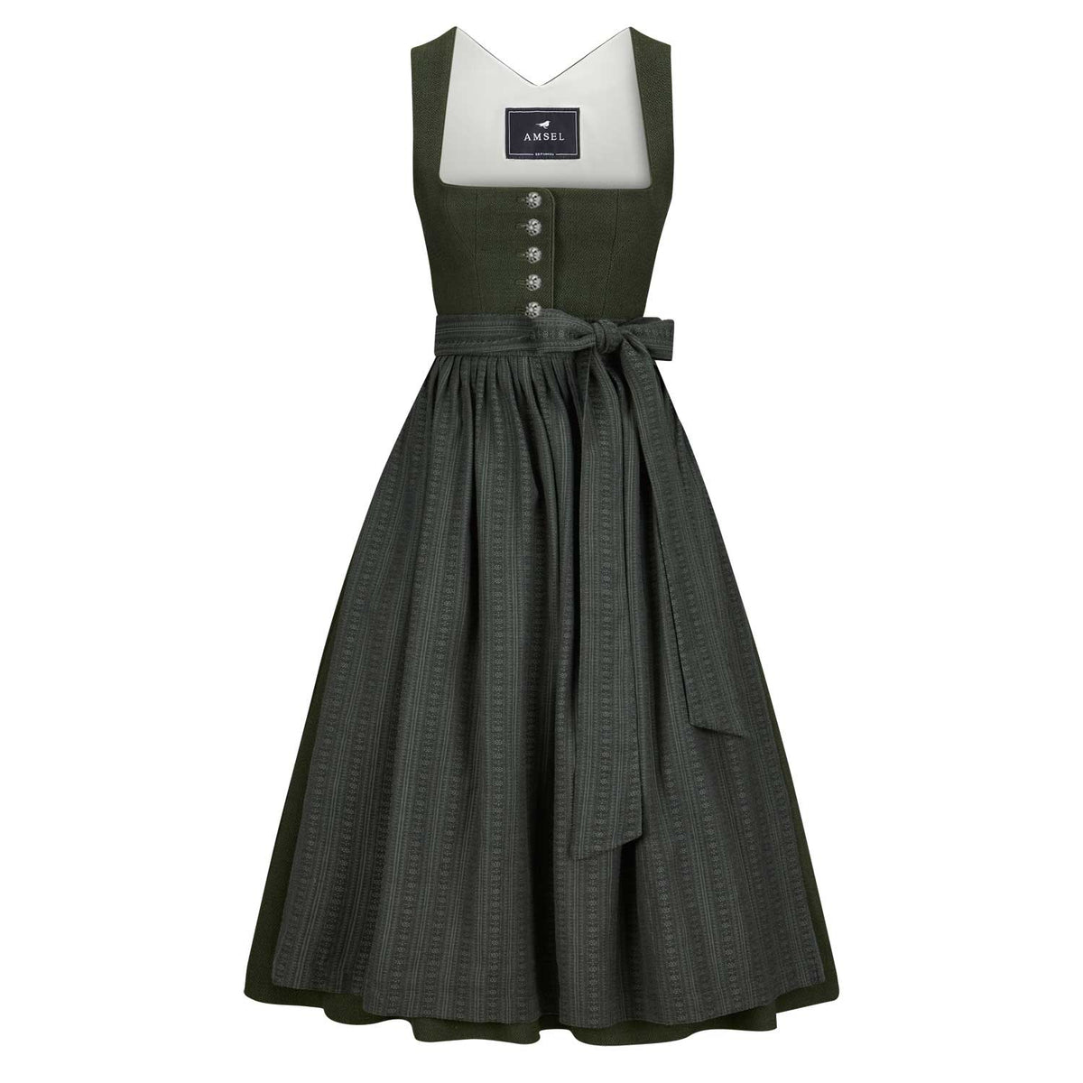 Dirndl Klara in Grün mit strukturierter Schürze in Wollmischung