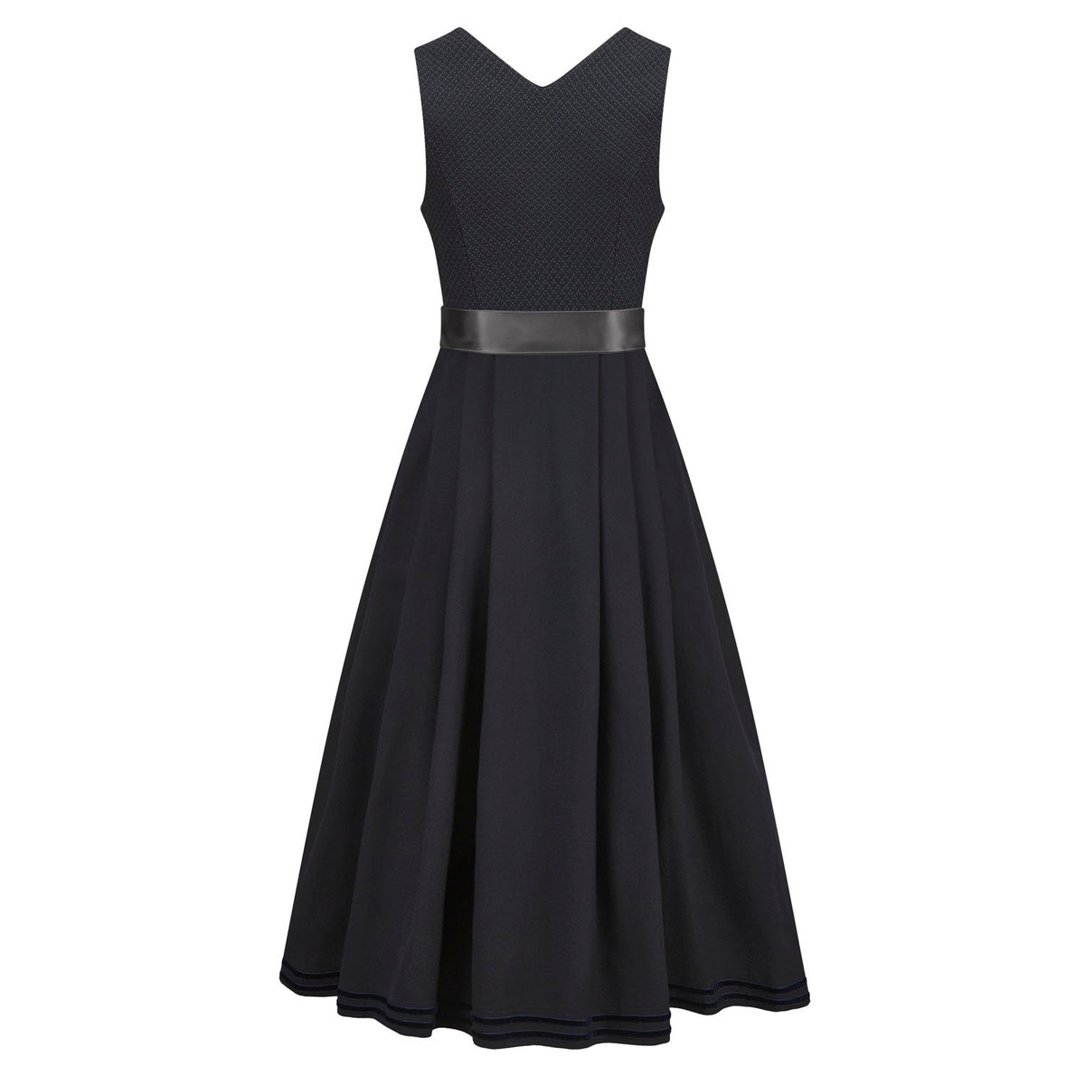 Dirndl Matilda Dark Navy – Rückansicht des langen Dirndls in Dark Navy