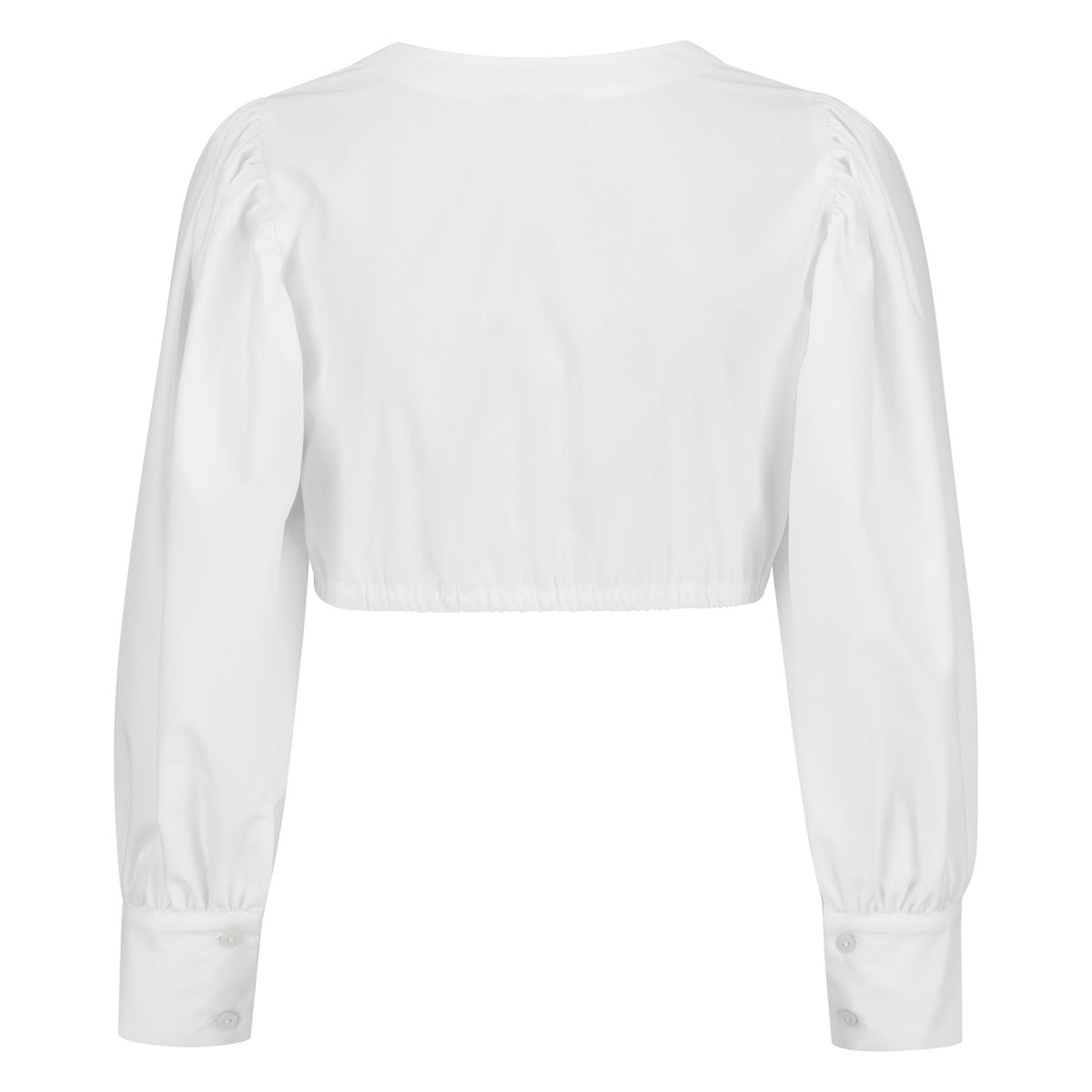 Rückansicht der Dirndlbluse Zora mit langen Ärmeln und elastischem Saum – ideal für moderne Trachtenlooks