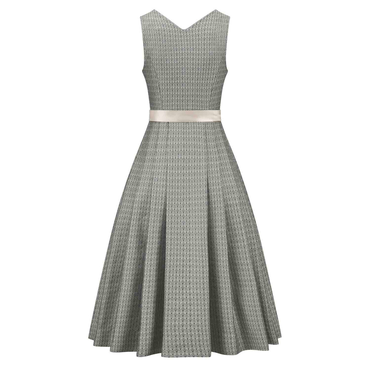 Rückansicht Midi Dirndl Frida Salbei mit gemustertem Baumwollrock