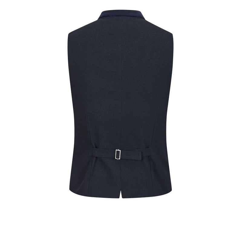 Rückansicht Trachtenweste mit schwarzem Rücken, Taillenriegel und verstellbarer Schnalle, klassische elegante Passform von Amsel Fashion