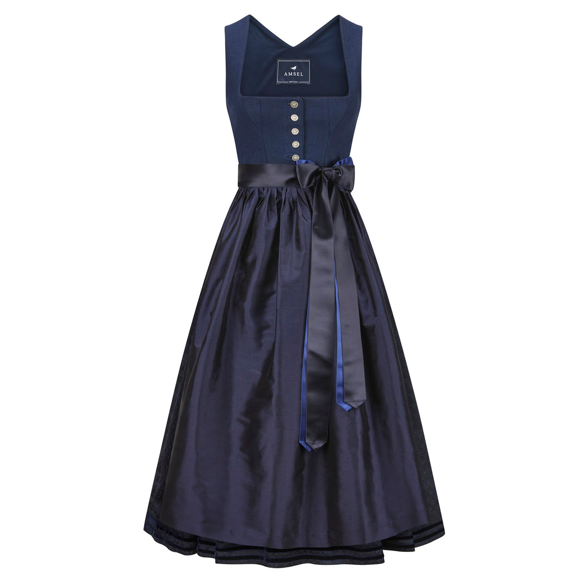 Leinendirndl Irmi Navy von Amsel in langer Länge mit Leinenmieder