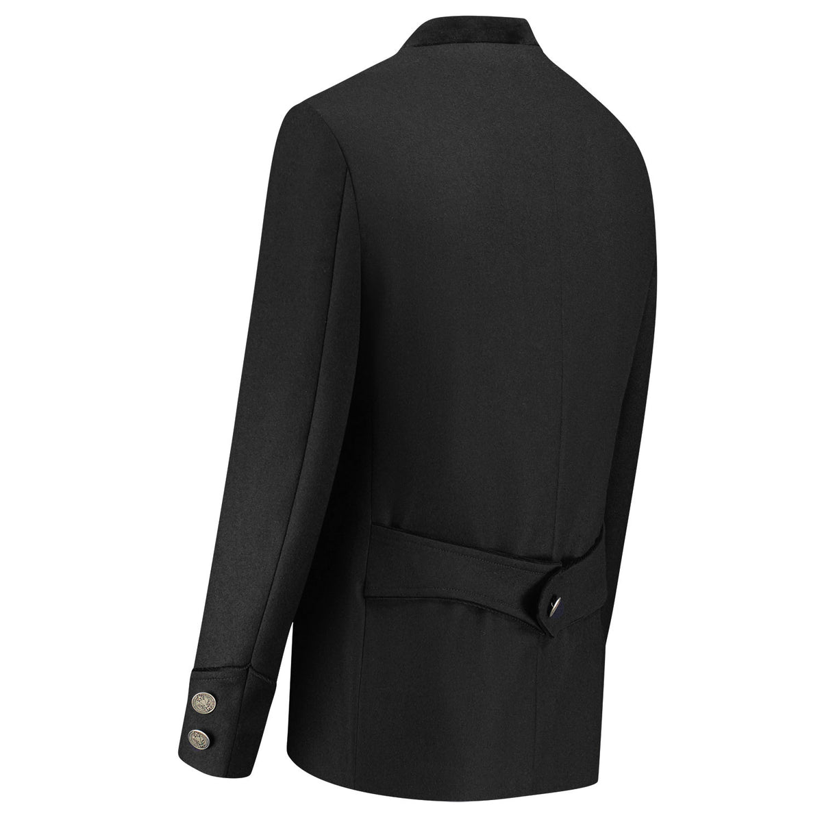 Rückansicht Amsel Janker Bogenhausen Schwarz – klassisch geschnittener, taillierter Trachtenjanker aus Wollbrokat, elegant und zeitlos