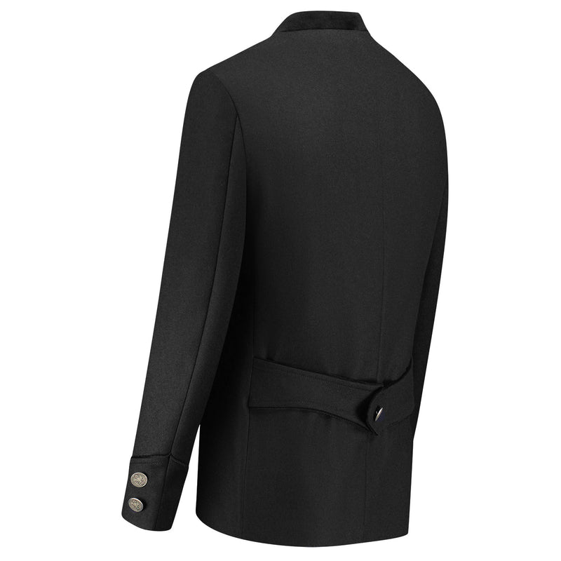 Rückansicht Amsel Janker Bogenhausen Schwarz – klassisch geschnittener, taillierter Trachtenjanker aus Wollbrokat, elegant und zeitlos