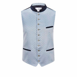 Trachtenweste Johann Silberblau mit feinem grafischem Muster, Samtkragen und Samtpaspeln, elegante Herrenweste mit Stretch von Amsel Fashion
