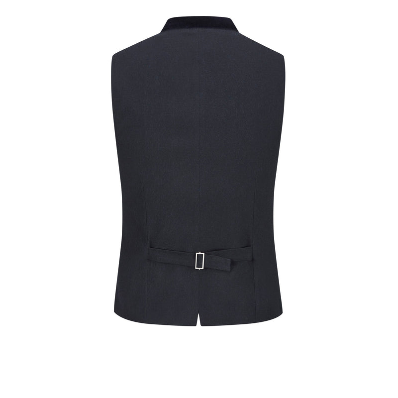 Rückansicht Trachtenweste mit schwarzem Rücken, Taillenriegel und verstellbarer Schnalle, klassische elegante Passform von Amsel Fashion