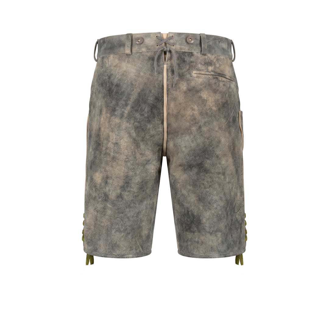 Ziegenlederhose in Graubraun in der Rückenansicht