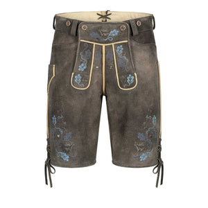 Hirschlederhose Herren braun mit blauer Stickerei