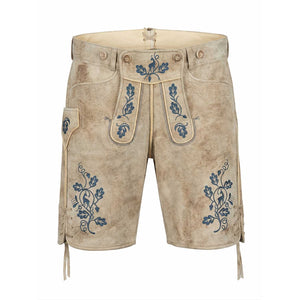 Lederhose Xaver hell mit blauer Stickerei