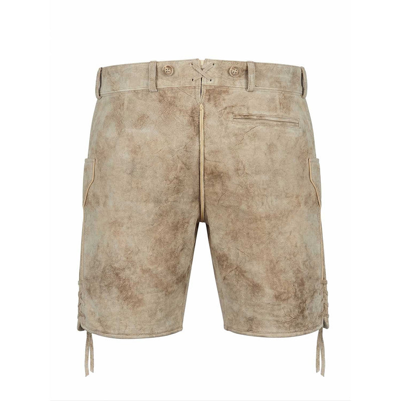 Rückseite Lederhose Herren hell mit Schnürung am Bein