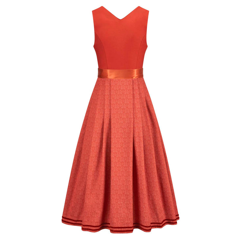 Dirndl Maya Orange – Rückansicht des langen Dirndls in Orange