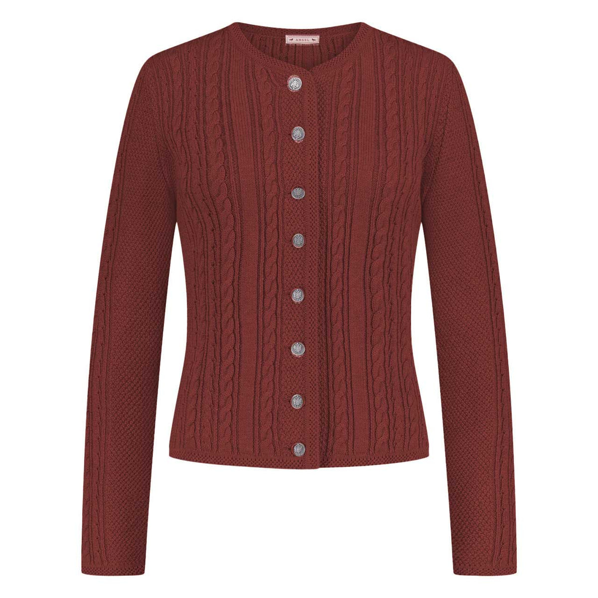 Strickjacke Loren in Bordeaux mit Zopfmuster und Knopfleiste