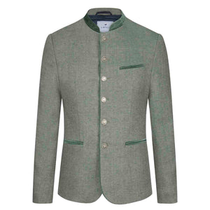 Janker Maxvorstadt in Eucalyptus – sommerlicher Leinenjanker mit Samtkragen und Dragoner, modern und knitterfrei