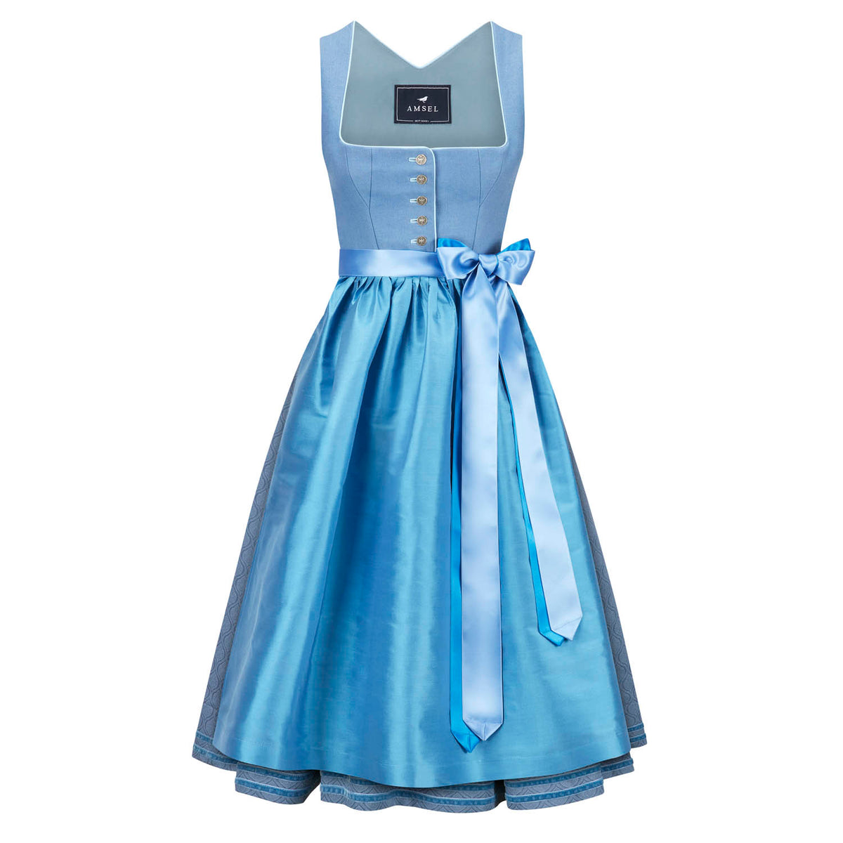 Leinendirndl Nele Himmelblau von Amsel mit Seidenschürze