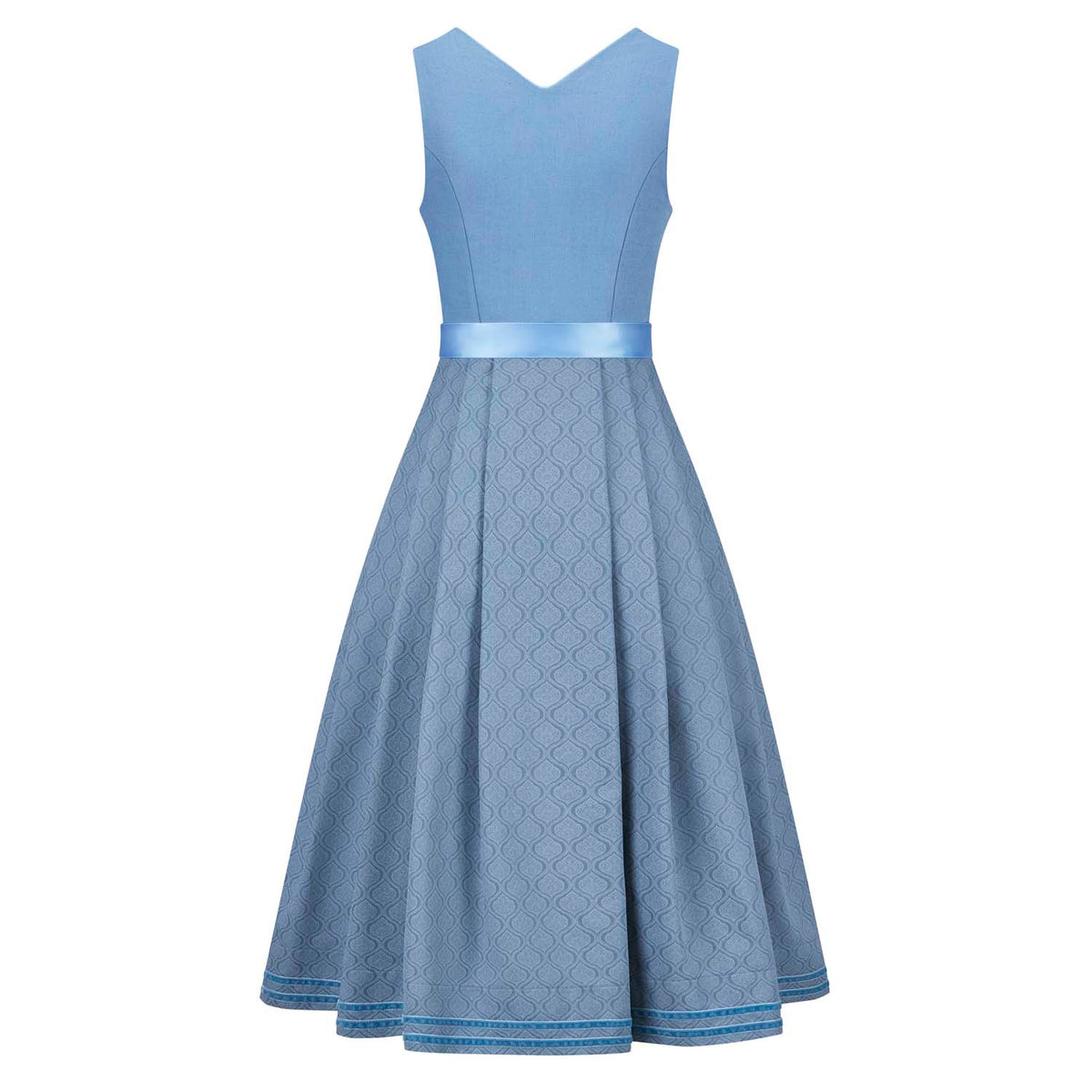 Amsel Leinendirndl Nele in Powerfarbe Blau mit 73 cm Rocklänge - Rückenansicht