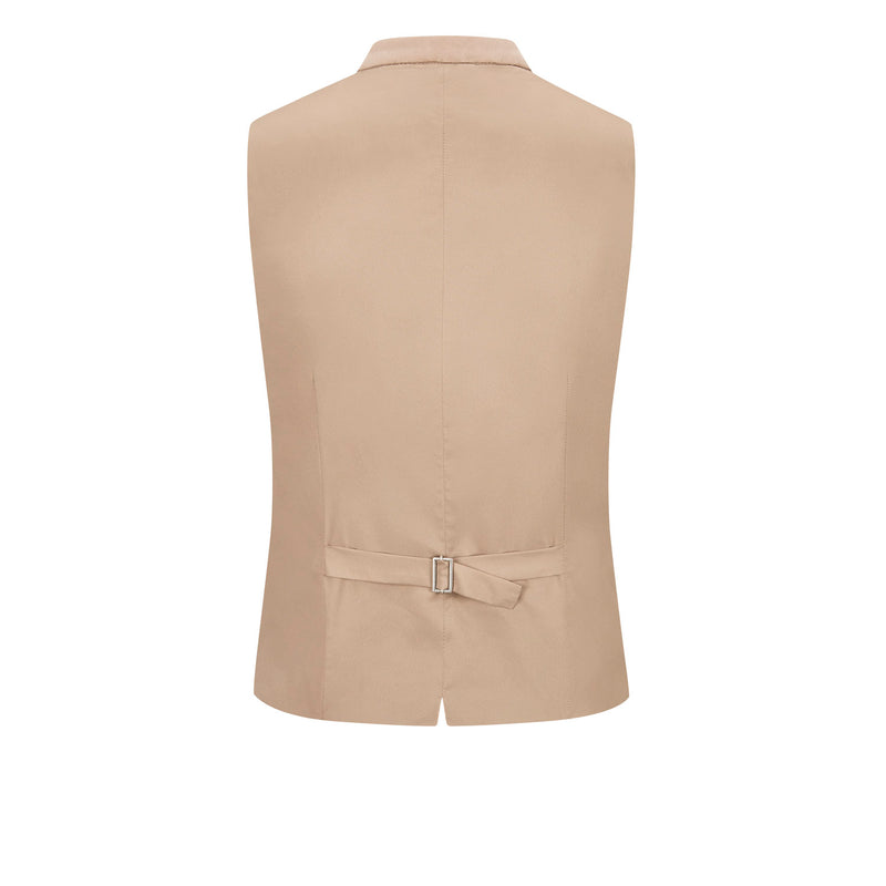 Rückansicht Trachtenweste in warmem Beigeton mit glattem Rücken, verstellbarem Taillenriegel und eleganter, schlanker Passform, Amsel Fashion
