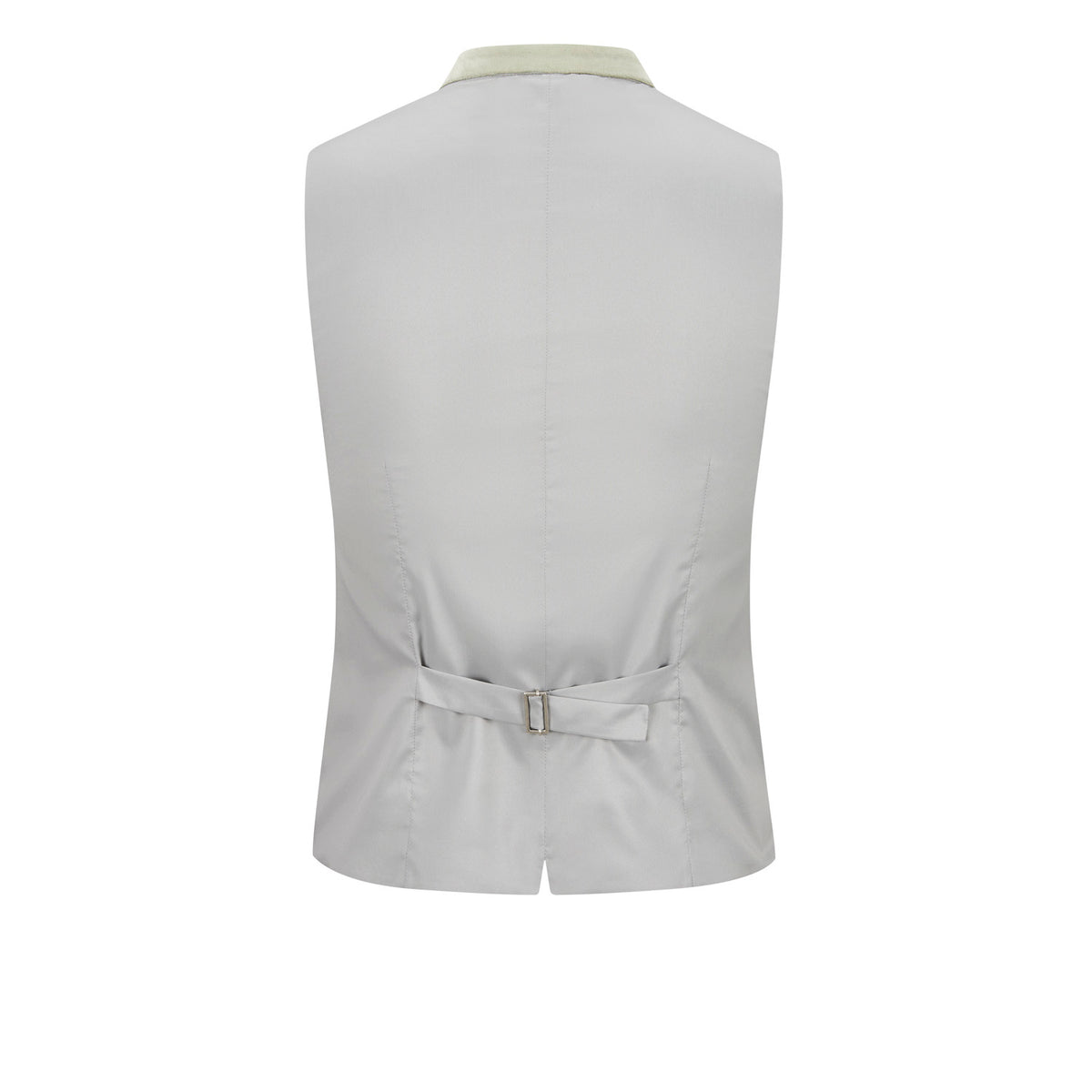 Rückansicht Trachtenweste in hellem Creme-Grau mit glattem Rücken, verstellbarem Taillenriegel und eleganter Passform, Amsel Fashion