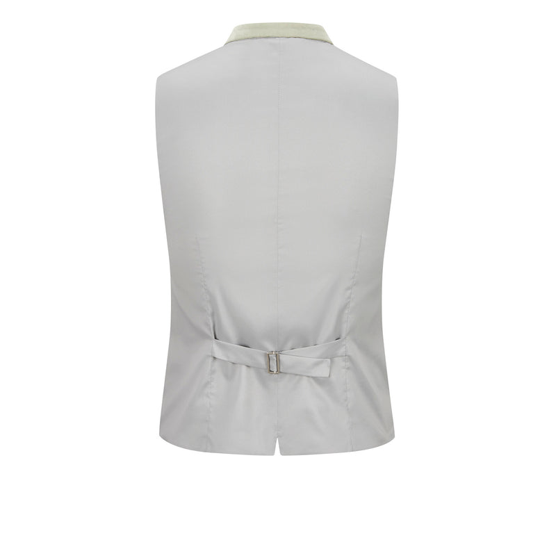 Rückansicht Trachtenweste in hellem Creme-Grau mit glattem Rücken, verstellbarem Taillenriegel und eleganter Passform, Amsel Fashion