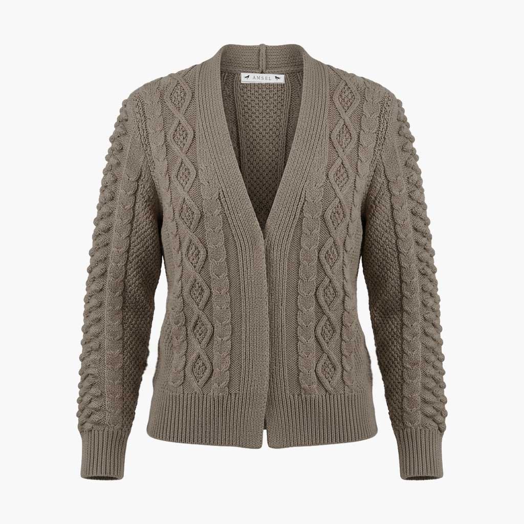 Trachten Strickjacke Damen greige mit Zopfmuster