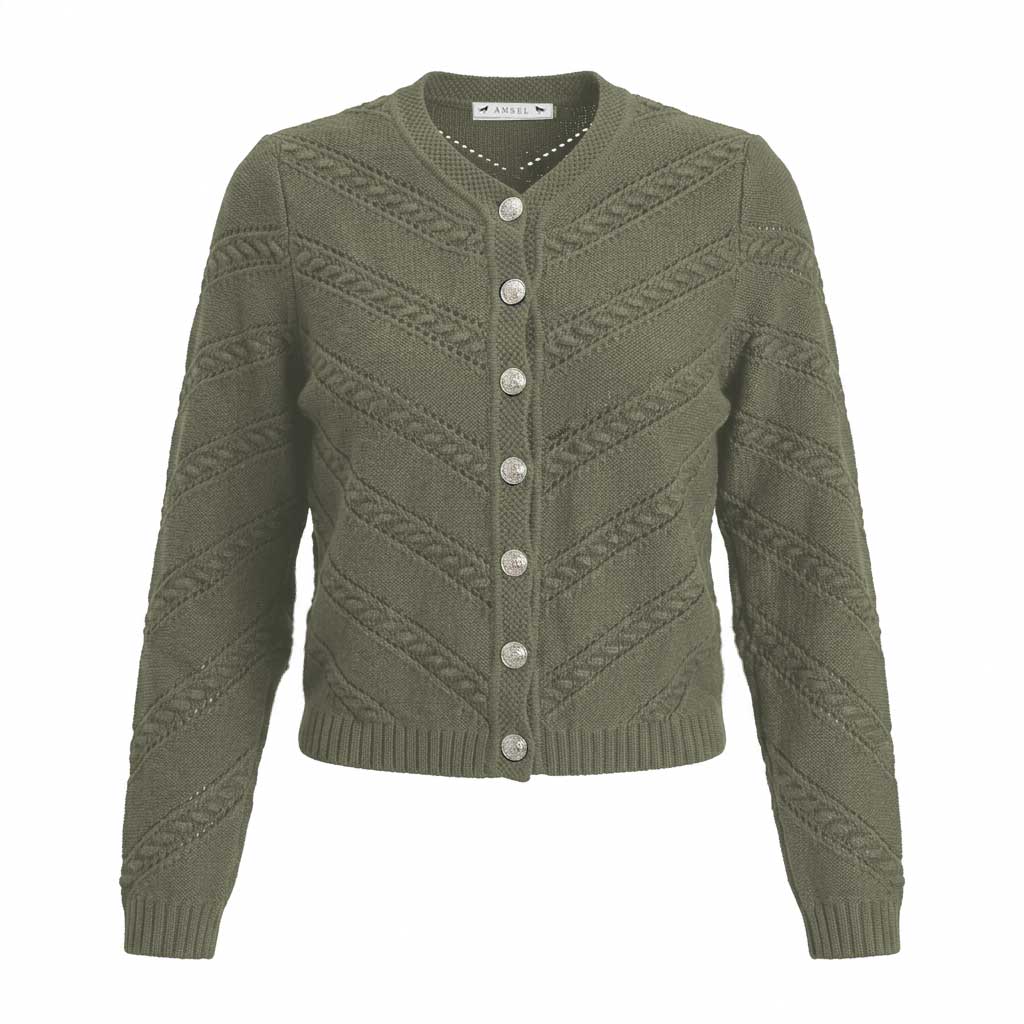 Damen Strickjacke aus Merinowolle in Salbeigrün mit Münzknöpfen