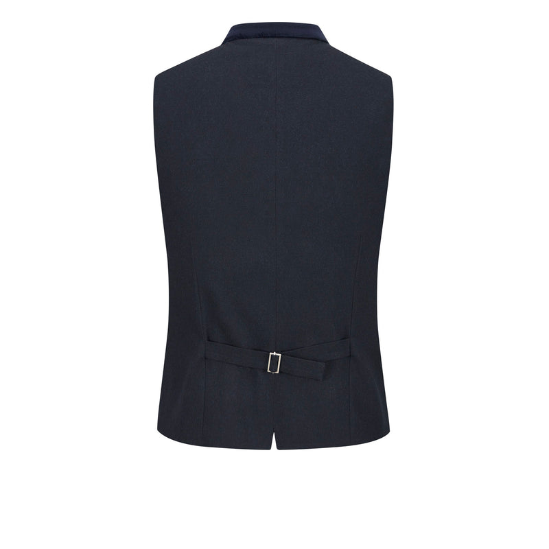 Rückansicht Trachtenweste mit schwarzem Rücken, Taillenriegel und verstellbarer Schnalle, klassische elegante Passform von Amsel Fashion