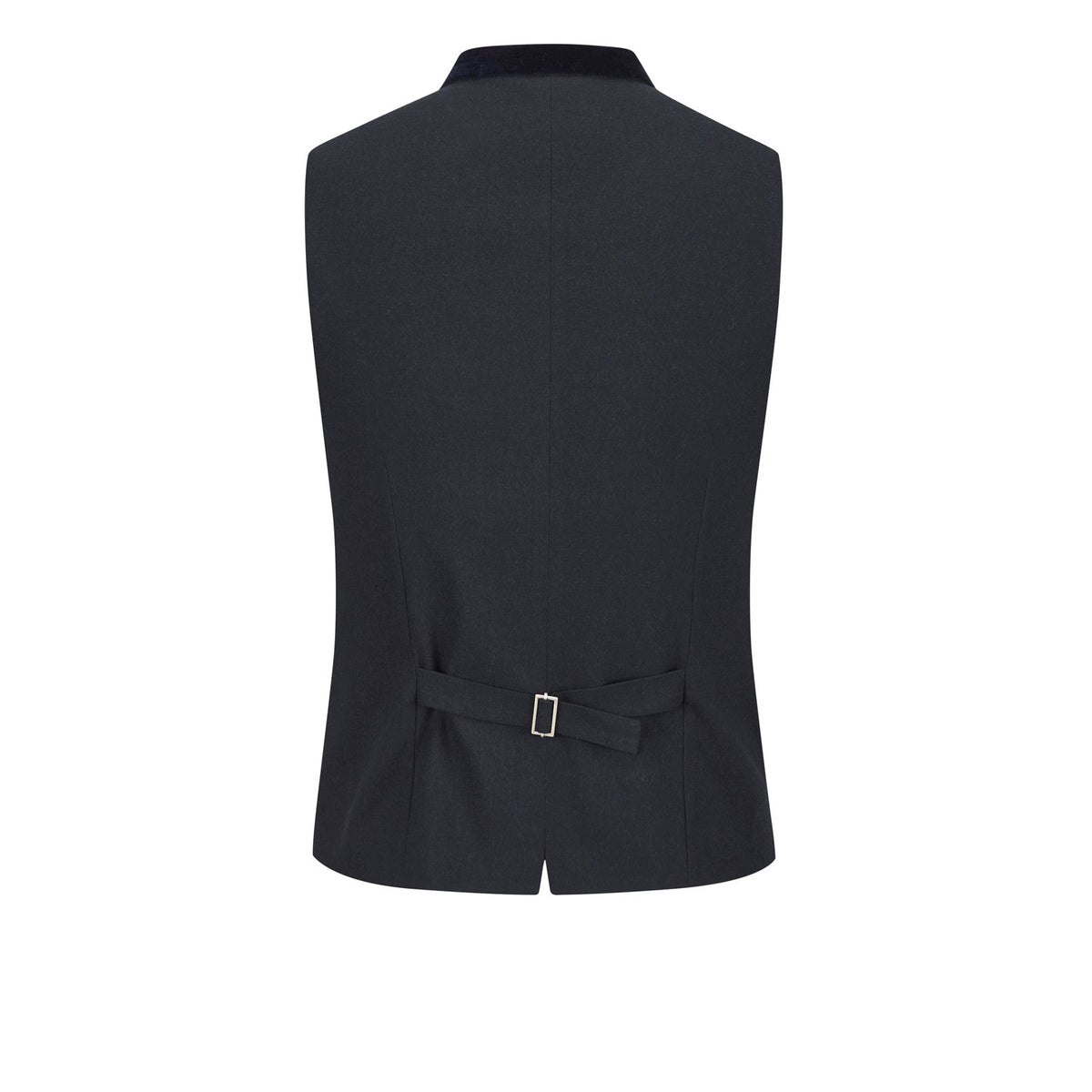 Rückansicht Trachtenweste mit schwarzem Rücken, Taillenriegel und verstellbarer Schnalle, klassische elegante Passform von Amsel Fashion