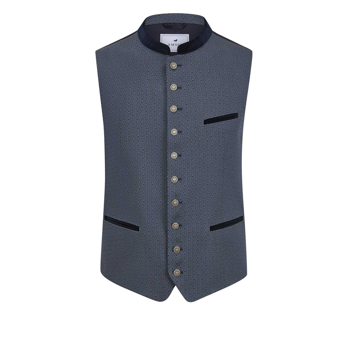 Trachtenweste Tim in Blaugrau – elegante Herren-Trachtenweste mit Knopfleiste in kühlem Blaugrau, traditionelles Trachtenmode-Design