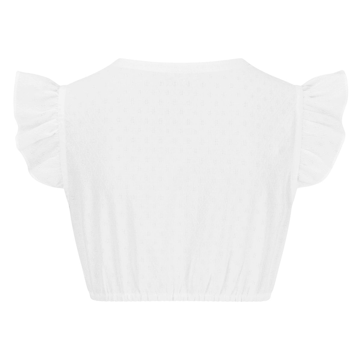 Weiße Dirndlbluse mit Musterstruktur und elastischem Saum – Rückenansicht